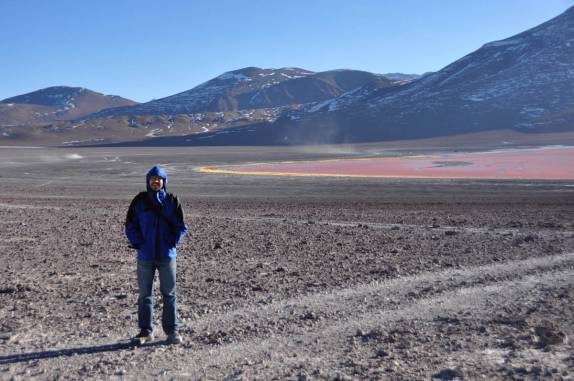 Visitando a Laguna Colorada, no sudoeste da Bolívia, no caminho para o Salar de Uyuni